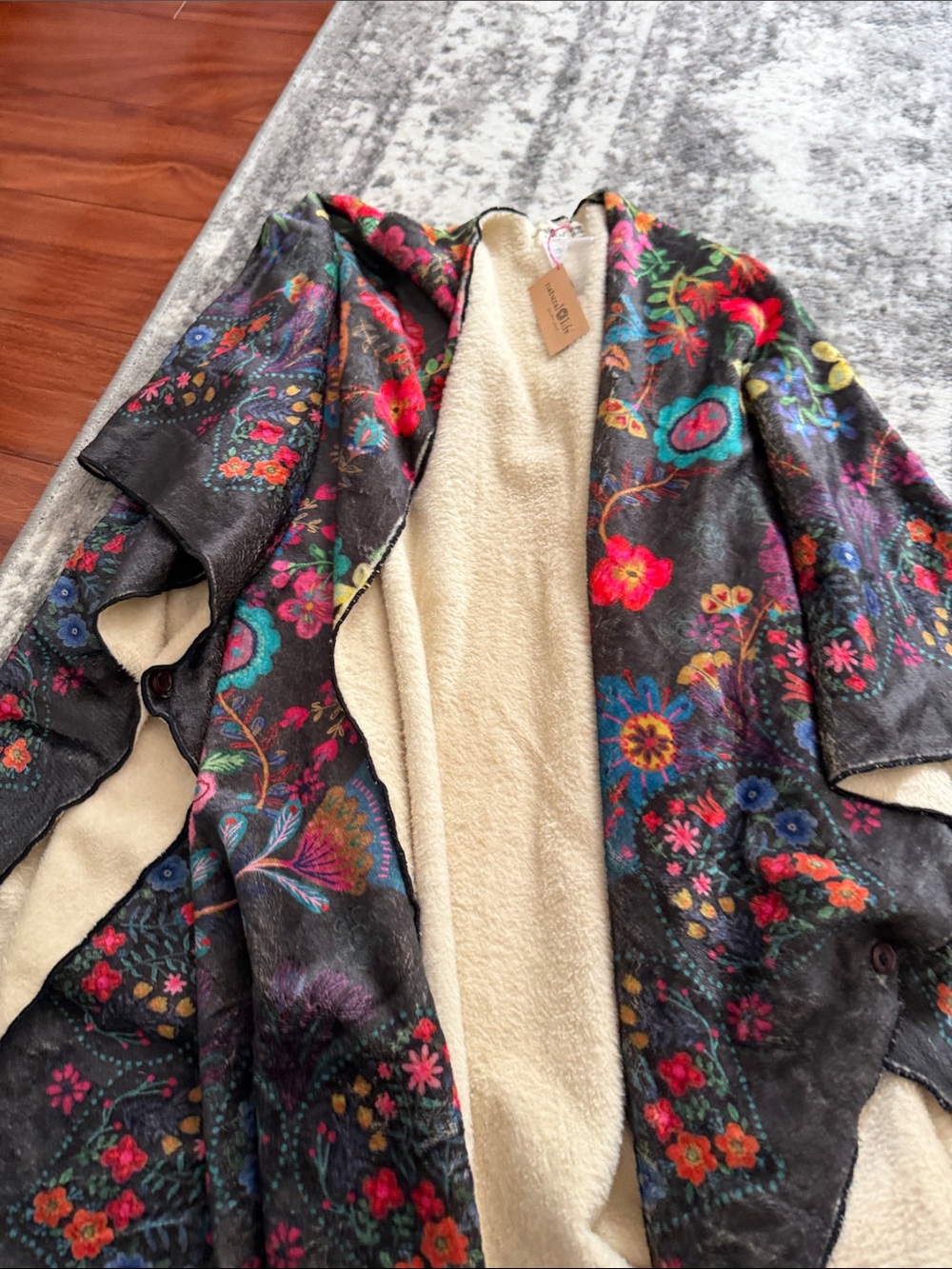 Natural Life Womens One Size Floral Fleece Kimono Open Front Boho Artsy NWT - Picture 3 of 4